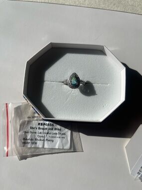 Lime Ombre Teardrop Ring - Silver Rhodium Plating